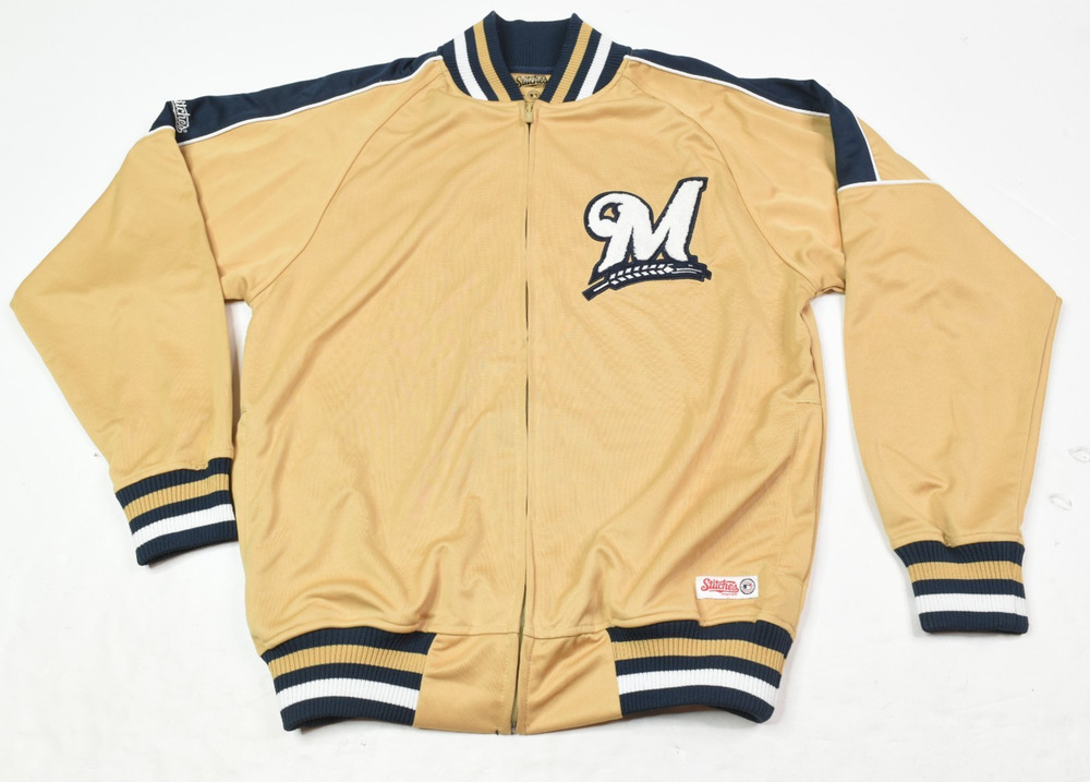 Stitches Milwaukee Brewers Track Jacket Mens Medium Tan Long Sleeve Full-Zip MLB